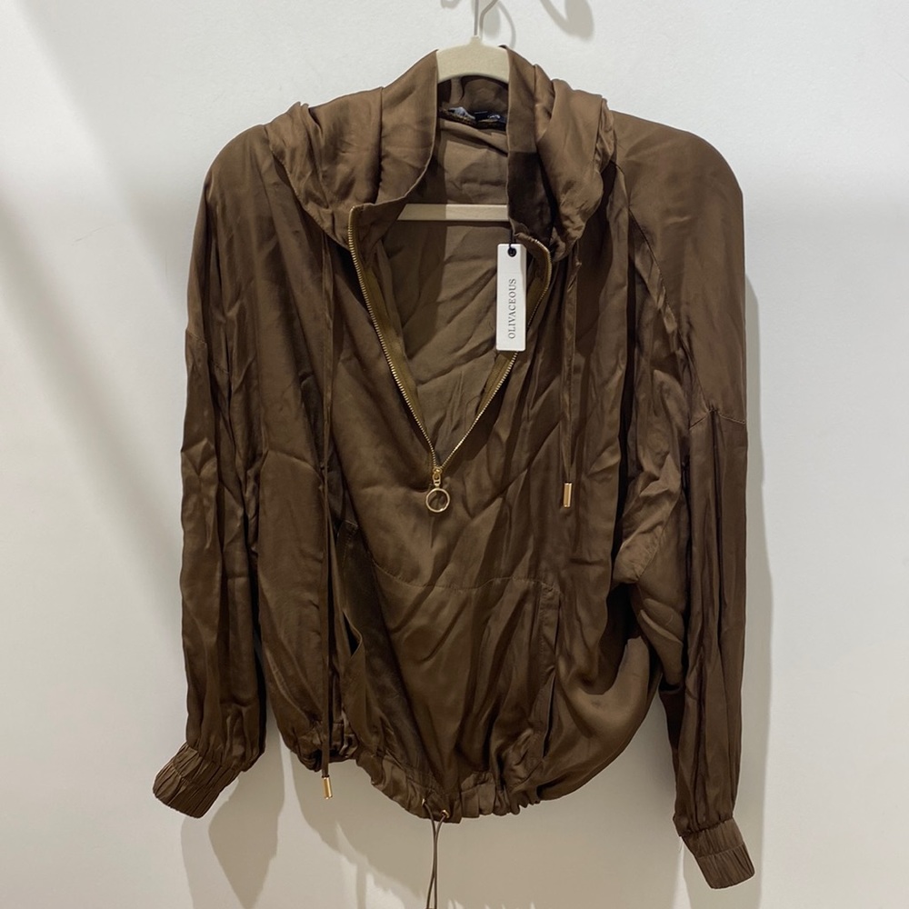 Olivaceous Olive Silk Bomber Half Zip